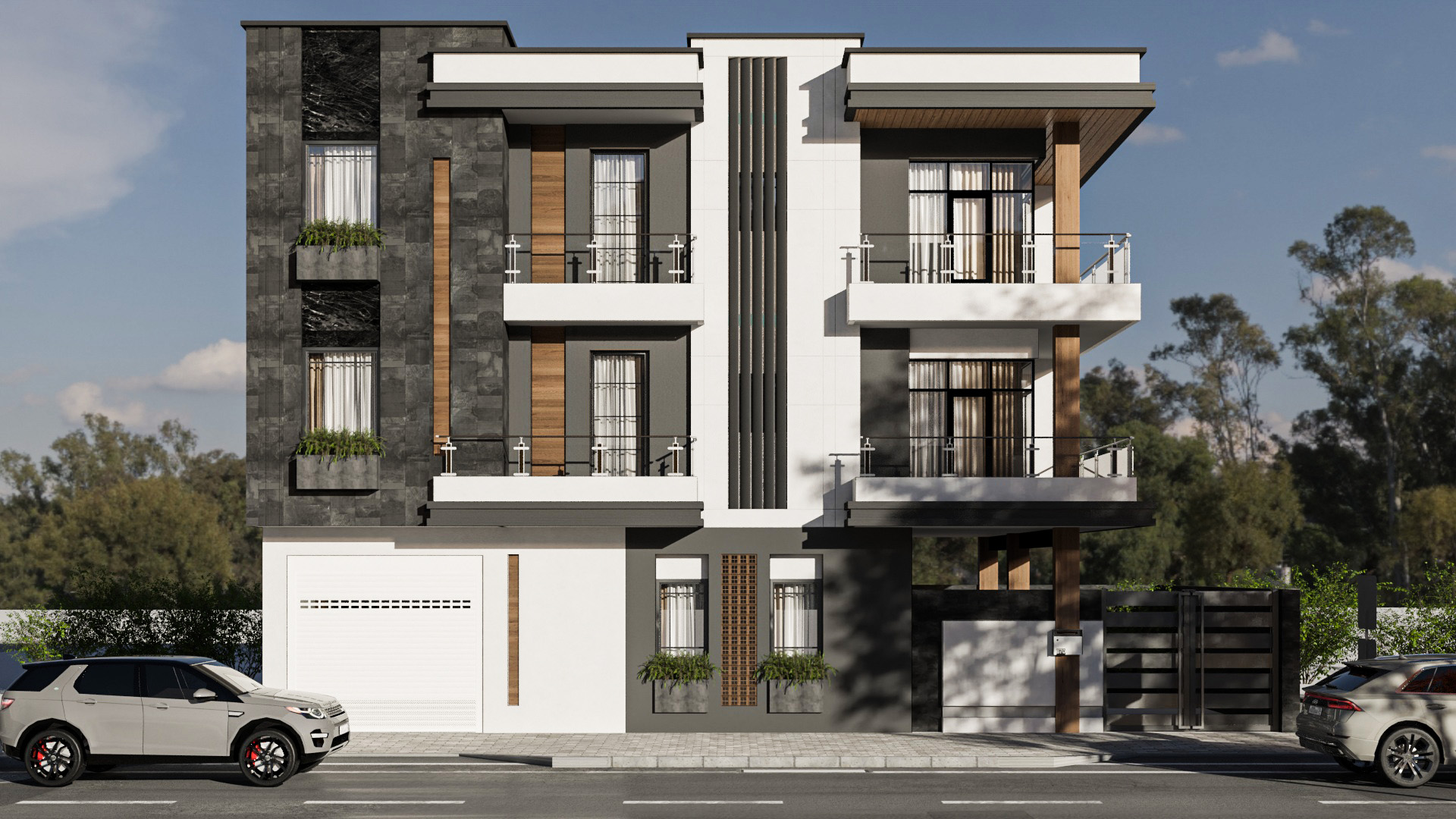 Modern building with triangular design
