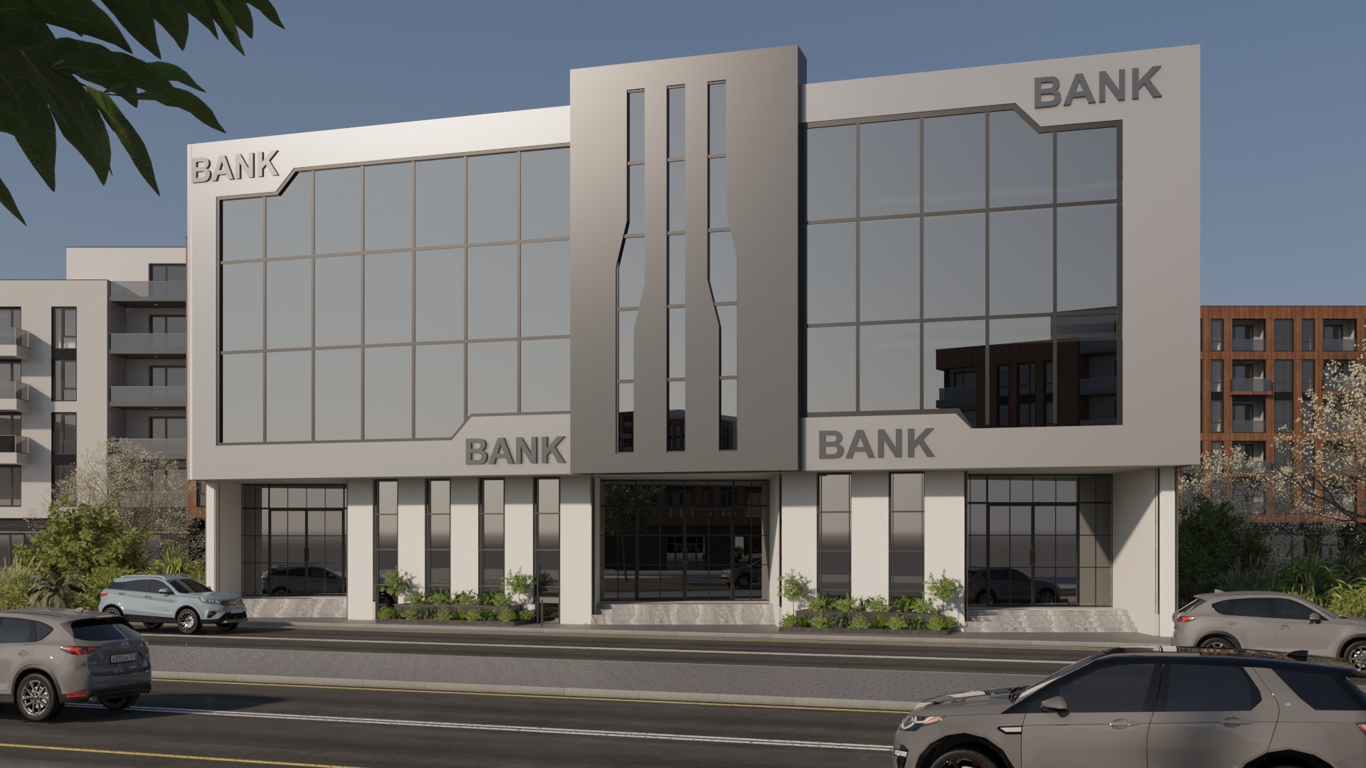Modern building with triangular design
