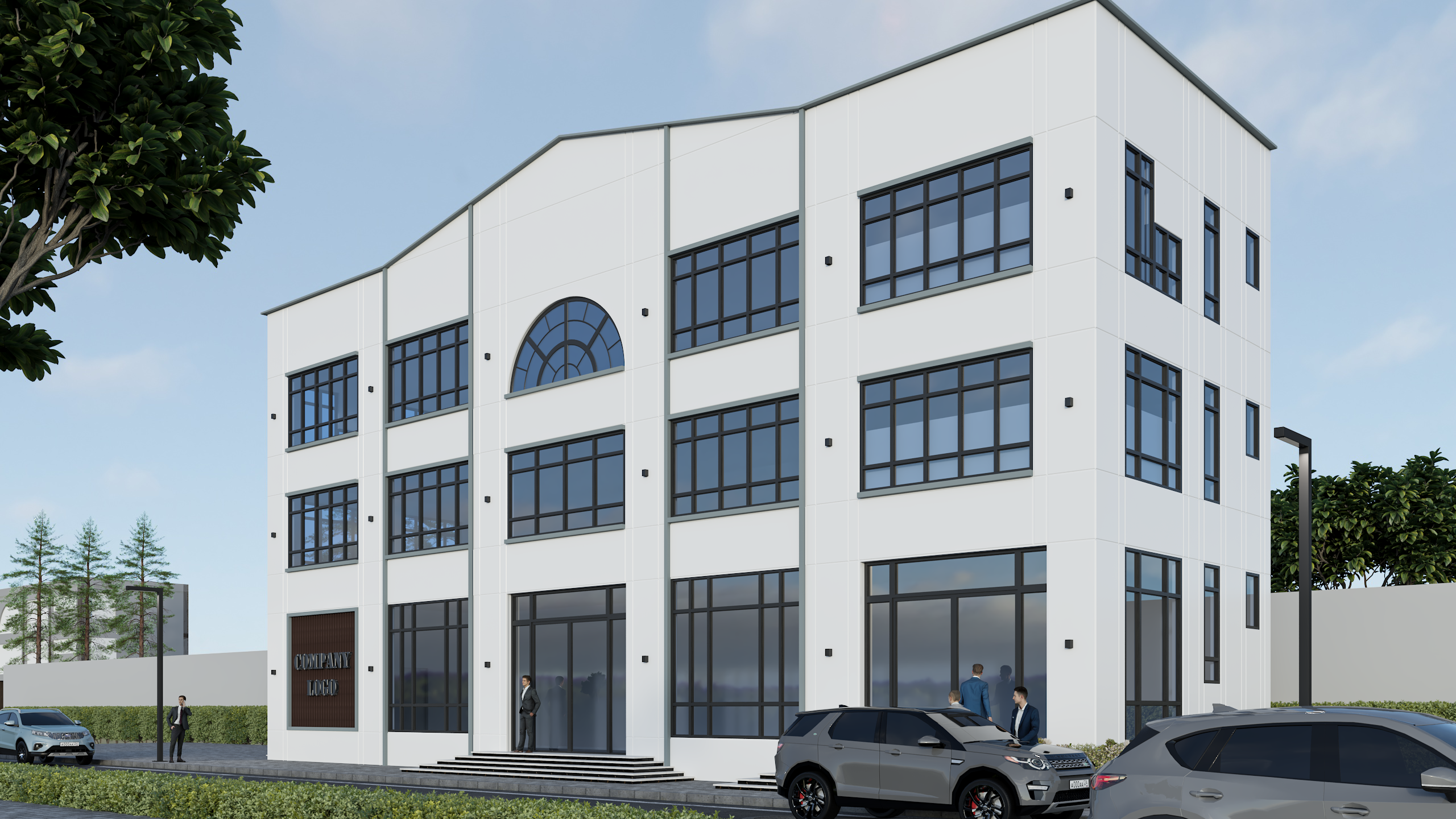Modern building with triangular design