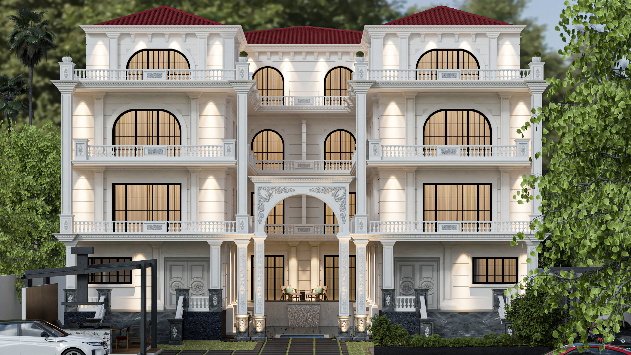 Modern building with triangular design