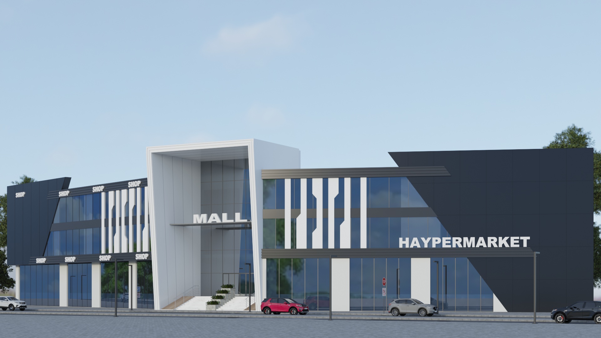 Modern building with triangular design