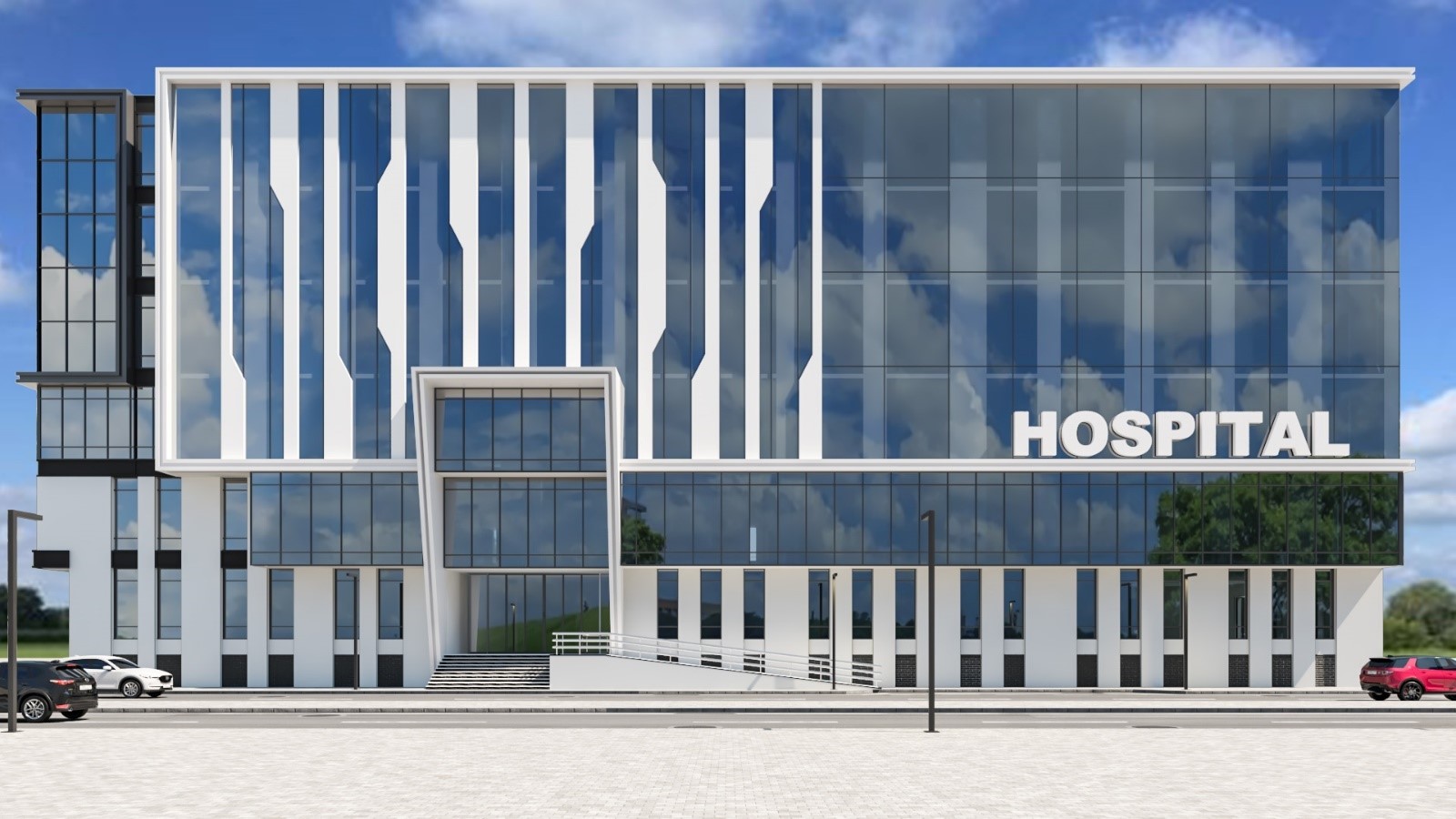 Modern building with triangular design